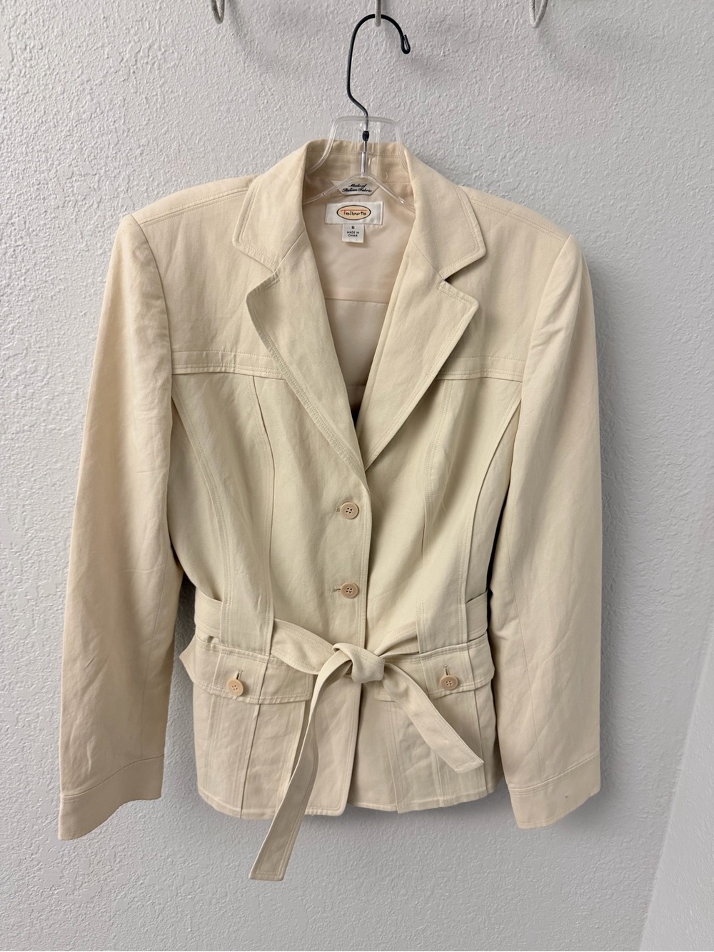 Talbots Cream Italian Blend Tie-Waist Blazer Size 6